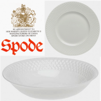 <p><strong>Now Discontinued. These items are available from the stock we have left.</strong><br />A lovely union of clean white color and inviting texture, Mansard makes a classic yet fresh complement to today's table settings. First introduced in the 1920s and named after the famous French architect Francois Mansard, the fine bone china features smooth centers and interiors offset by an embossed diamond pattern and subtly raised trimming. The Mansard shape is traditional yet streamlined with wide borders on plates, low round bowls, and narrow, delicately arched handles and spouts. Finished with a crisp semi-gloss glaze, the extensive tableware line transitions from elegant casual to classic formal dining with graceful ease. Mansard has also been used as the basis for many other patterns including Continental Views, Elaine, Forget Me Not, and Virginia; as well as commemorative plates for historic places. There was also a version trimmed in gold as well as one trimmed in platinum.</p>
<p>The most recent version of Spode Mansard was produced from 1994 to 2006. Versions of this pattern that are trimmed with gold or platinum are not safe for use in the microwave.</p>