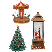 Christmas snow globes, music boxes, christmas trees and much more. All playing Christmas melodies.