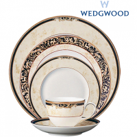 <span>Wedgwood Cornucopia is inspired by the mythical 'Horn of Plenty,' and is characterized by designs featuring legendary creatures like unicorns and satyrs. The collection is made from fine bone china whiteware and decorated with wide band of ivory parchment, ribboned by dark navy, roped with an ochre accent and rimmed in lustrous 22-carat gold.</span><br /><br />Made in England.