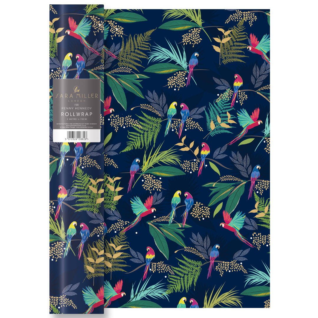 Parrot Blue Luxury Gift Wrap Sheet Sara Miller Wrapping Paper NEW 