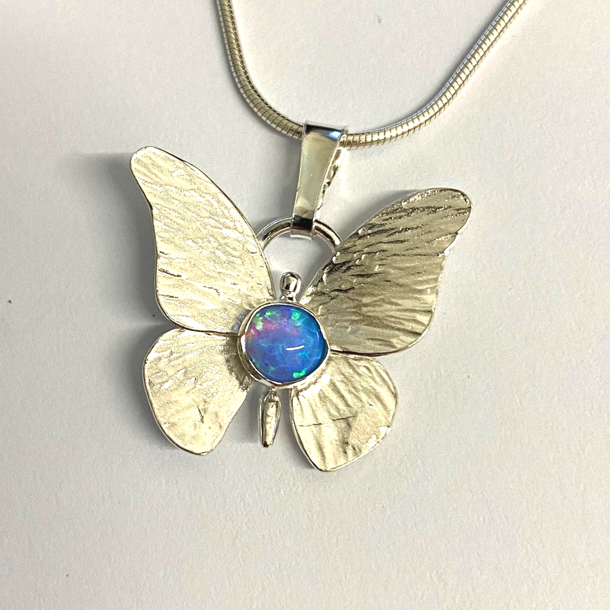 LAVAN Sterling Silver Butterfly Pendant with Blue Opal P475B