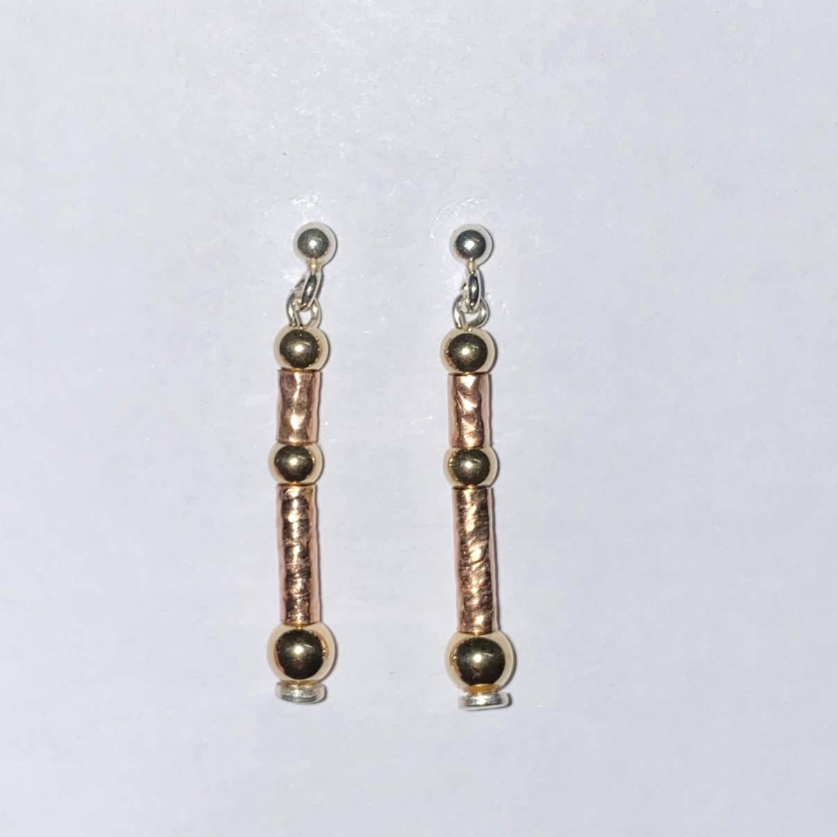 LAVAN - Drop Earrings Rose Gold Tube Gold Beads E8533