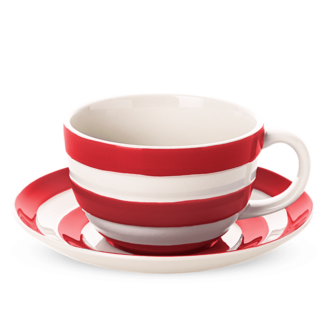 Cornishware Red and White Stripe Set of 2 Breakfast Cups and Saucers 