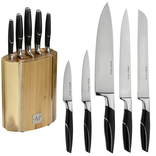 Arthur Price 6 Piece Oval Wooden Knife Black Handle Set 7005