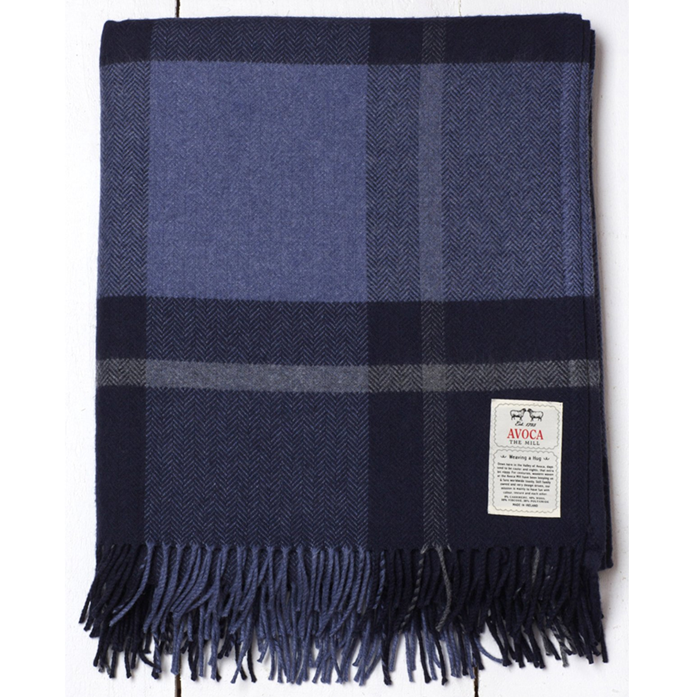 AVOCA Cashmere Blend Navy Check Throw 56"x72" Large