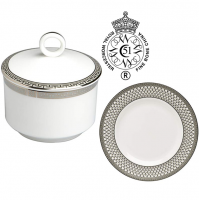 A contemporary interpretation of classic elegance, the Corinth Platinum collection presents a strongly geometric Greek key motif as a formal border to pristine white bone china. Executed in one of today's most lustrous metals and layered with a shimmering silver texture, the effect at the table is both richly dimensional and handsomely sophisticated. Royal Worcester crafts each piece in the Tempo shape, which features simple, full-bodied profiles, narrow handles, and tidy rims. Choose from place settings, accent pieces, and a wide range of serveware to beautifully design a full Corinth table. Despite its delicate appearance, bone china is suitably durable for regular use and enjoyment.<br /><br />Royal Worcester Corinth Platinum was produced from 2002 to 2012.&nbsp;