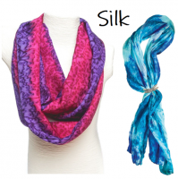 <p>Beautiful handmade silk scarves. All gift boxed.<br /><br />Tie-dye, salt water dyed, liberty print....<br /><br /><br /></p>